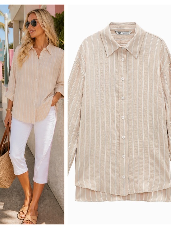 Zara Tops - ZARA light textured striped button shirt